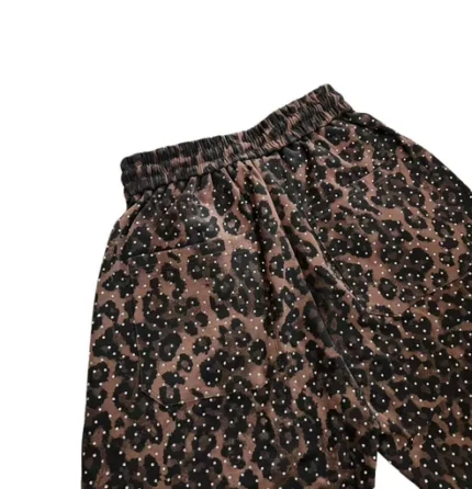 VYBES Rhinestone Leopard Sweatpants f